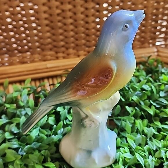 Vintage Other - Vintage Blue Capped Bird On Perch